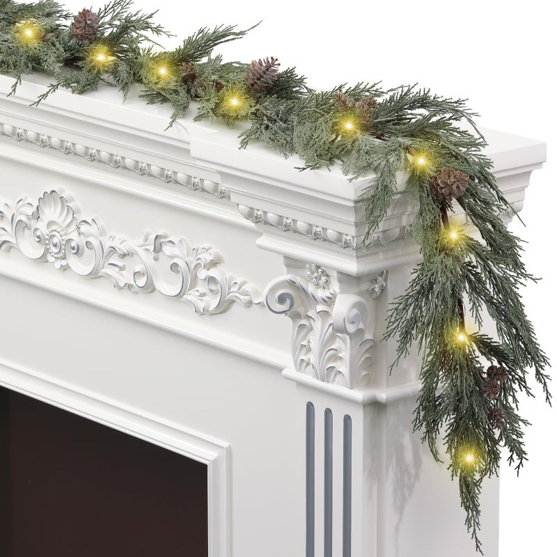 6 Ft Realistic Christmas Garland with Lights 30 Warm Lights with 8 Light ModesPrelit Garland with Pine ConesLighted Christmas Garland Garlands for Decoration ChristmasOutdoor Garland with Lights