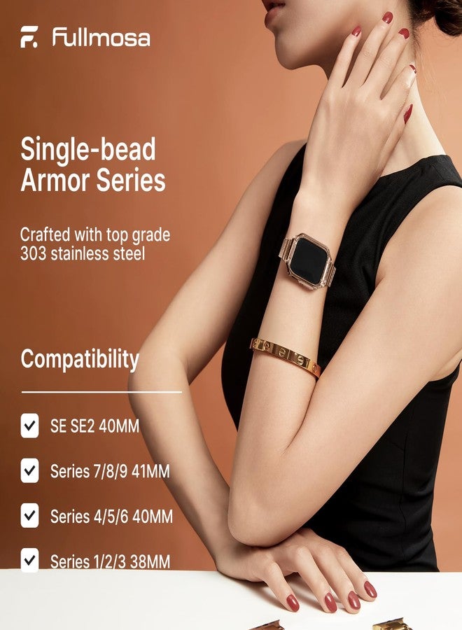 Fullmosa Metal Band Compatible with Apple Watch 45mm 44mm 42mm 41mm 40mm 38mm for Men Women, Stainless Steel iWatch Band with TPU Case for Apple Watch Series 9 8 7 6 5 4 3 2 1 SE3/2/1 (42mm 44mm 45mm, Rose Gold) - Image 4