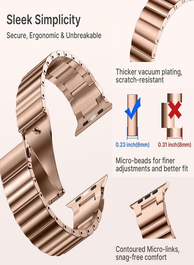 Fullmosa Metal Band Compatible with Apple Watch 45mm 44mm 42mm 41mm 40mm 38mm for Men Women, Stainless Steel iWatch Band with TPU Case for Apple Watch Series 9 8 7 6 5 4 3 2 1 SE3/2/1 (42mm 44mm 45mm, Rose Gold) - Image 3