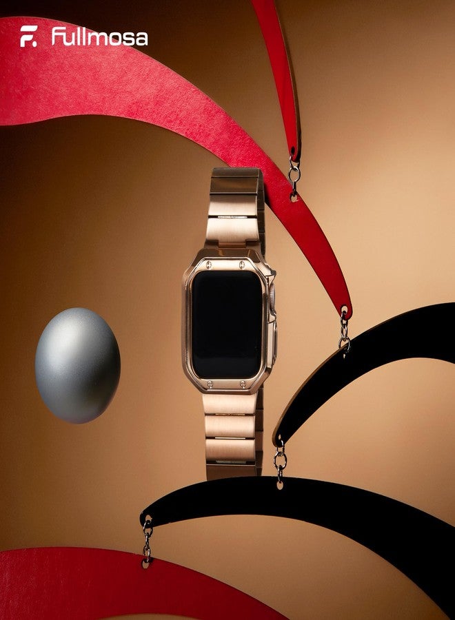 Fullmosa Metal Band Compatible with Apple Watch 45mm 44mm 42mm 41mm 40mm 38mm for Men Women, Stainless Steel iWatch Band with TPU Case for Apple Watch Series 9 8 7 6 5 4 3 2 1 SE3/2/1 (42mm 44mm 45mm, Rose Gold) - Image 2