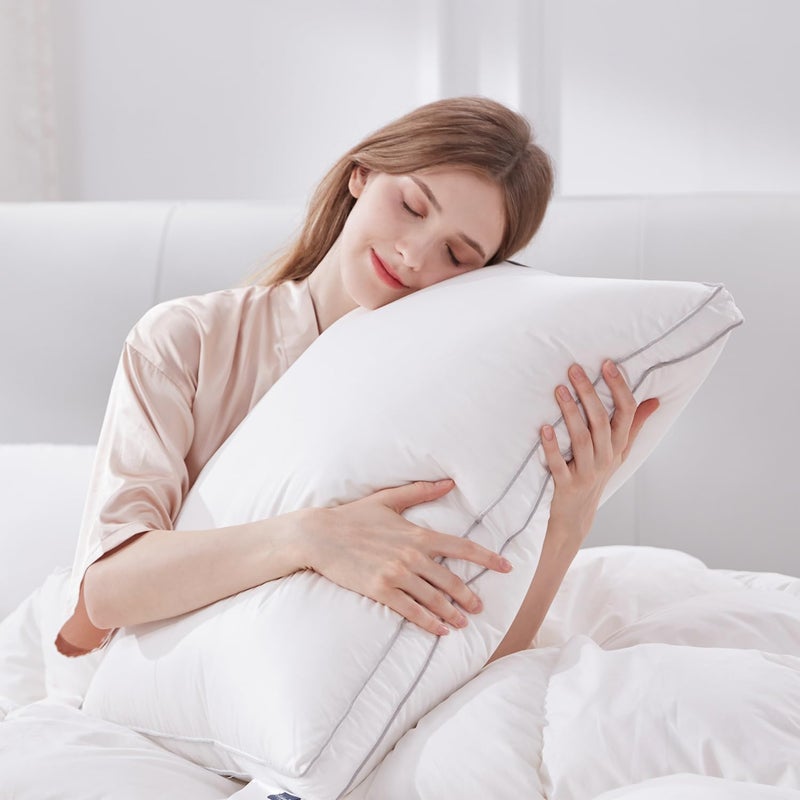Globon Luxury Feather Down Pillow Standard Queen SizeFirm Gusseted Bed Pillows for Sleeping Hotel Collection Fluffy Pillow 18X26 Pack of 1