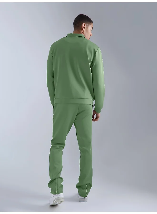 Maniac Maniac Mens Solid Hunter Green Collared Neck Jacket and Jogger Cotton Loopknit Fleece Co-Ords