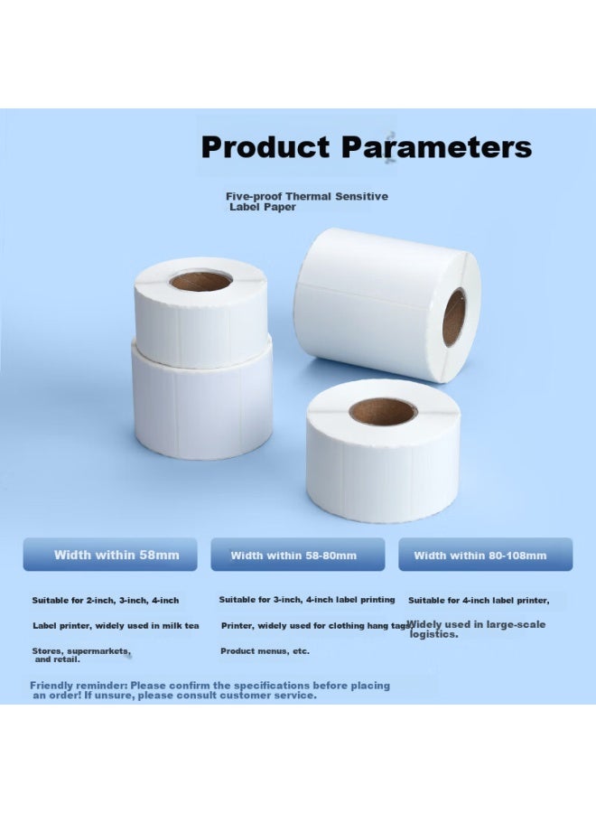 Surada Sulada Five-Proof Thermal Label Paper 80X60Mmx1000 Sheets, Five-Proof Thermal Paper, Five-Proof Thermal Label Paper, Five-Proof Label Printing Paper, Express Delivery Food Label Sticker Bq-0199 - Image 2