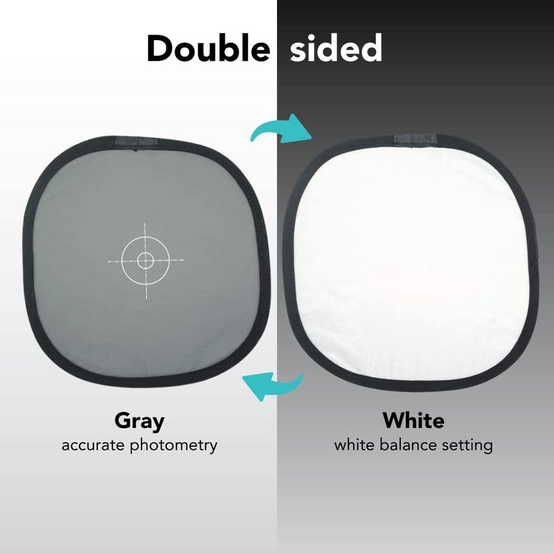 FotoTech Double-Sided 18% Gray Card and White Balance Disc, Gray and Neutral White Panel with Nylon Bag and Cable Tie, Collapsible Reference Reflector Focus Board for Camera Photography (12"/30cm) - Image 2