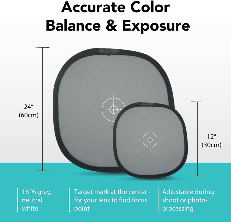 FotoTech Double-Sided 18% Gray Card and White Balance Disc, Gray and Neutral White Panel with Nylon Bag and Cable Tie, Collapsible Reference Reflector Focus Board for Camera Photography (12"/30cm) - Image 3