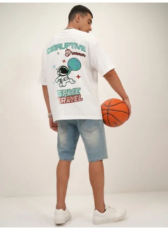 Maniac Maniac Printed Mens 3-4th sleeve Round Neck White, Green and Maroon Cotton Boxy Fit T-Shirt - Image 2