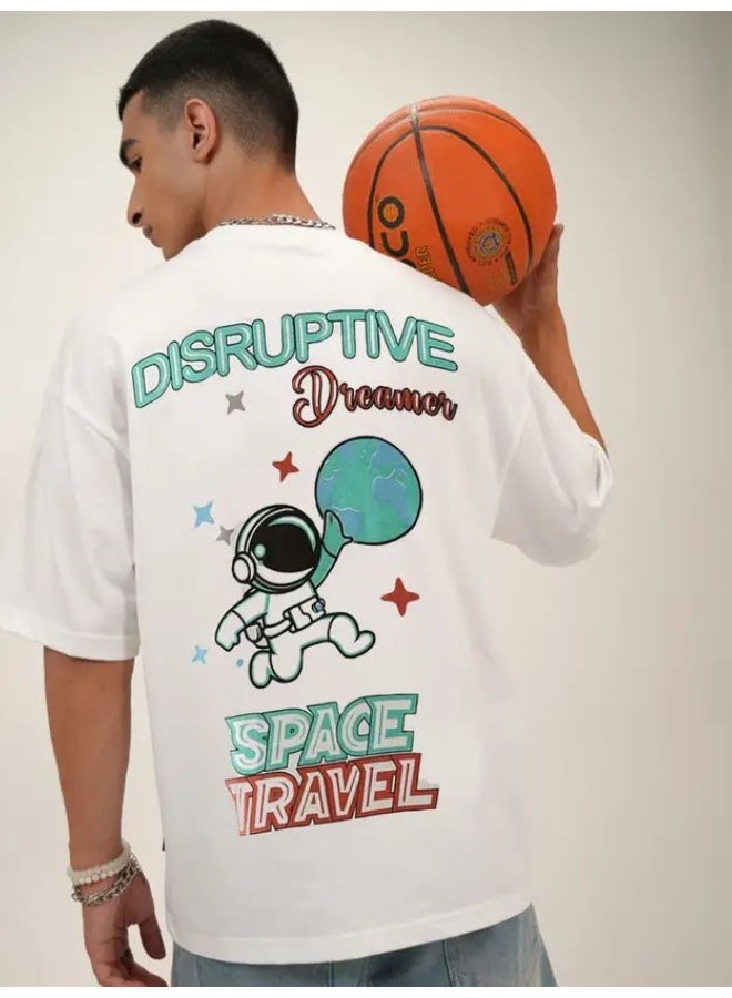 Maniac Maniac Printed Mens 3-4th sleeve Round Neck White, Green and Maroon Cotton Boxy Fit T-Shirt - Image 3