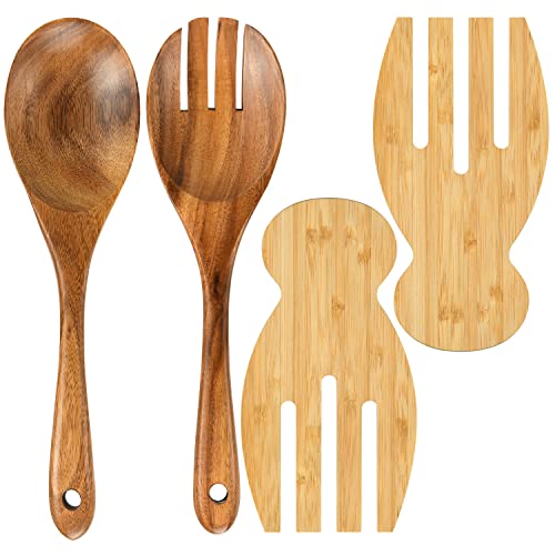 FGBNM Salad Servers Salad Hands Set Wood Salad Tongs 102in Salad Spoon Fork and 71in Salad Hands Set Salad Server Set for Mixing Tossing and Cooking - Image 1