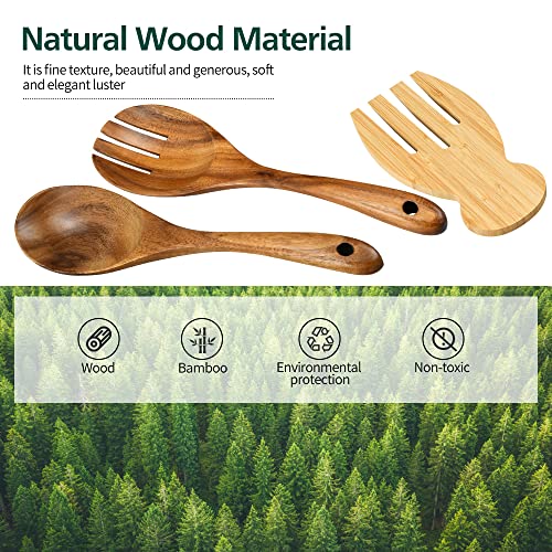 FGBNM Salad Servers Salad Hands Set Wood Salad Tongs 102in Salad Spoon Fork and 71in Salad Hands Set Salad Server Set for Mixing Tossing and Cooking - Image 3