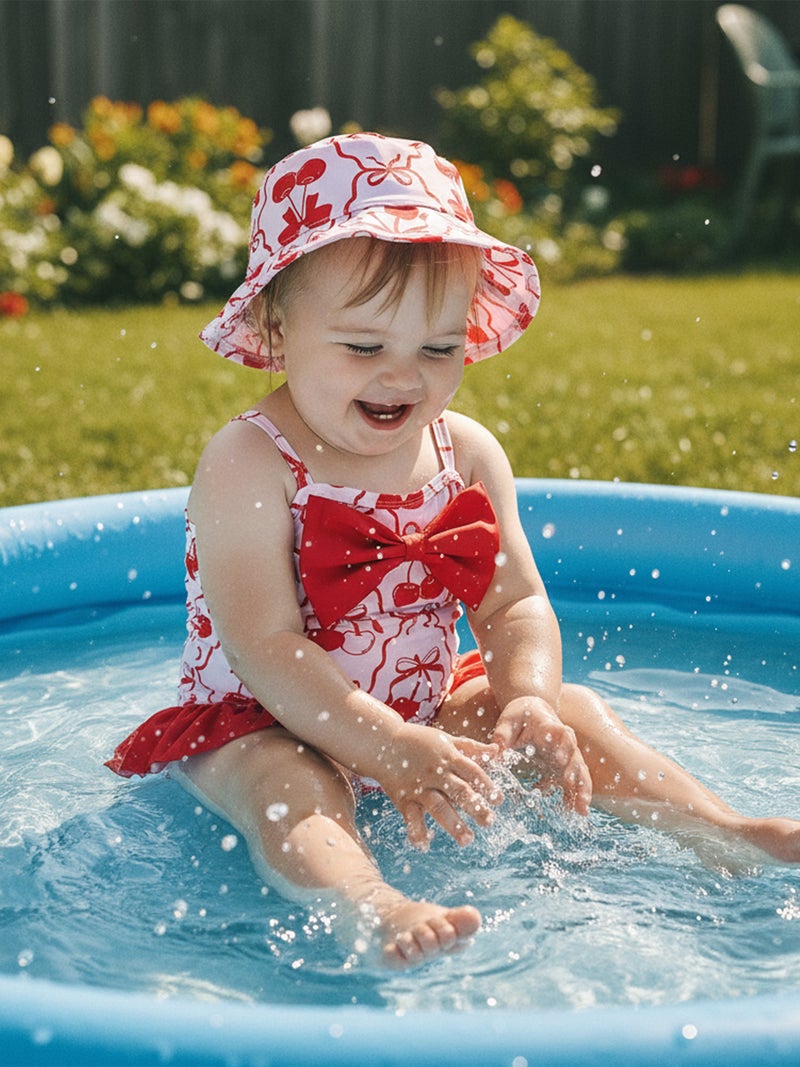 Toddler Baby Girl Swimsuit Set Flower Bow Spaghetti Strap Bathing Suit with Hat 2 Piece Set for Beach Pool - Image 5
