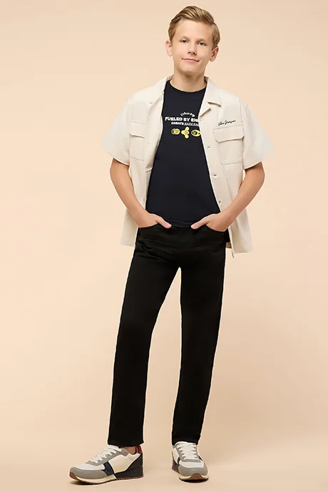 R&B Solid Jeans with Button Closure