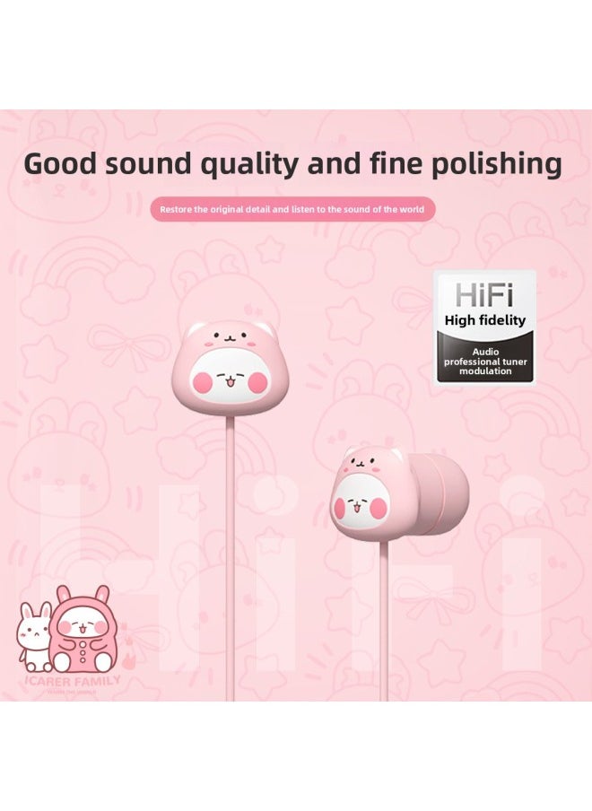 Cartoon Mobile Phone Wire-controlled Headset Round Head 3.5 Interface Cute Cartoon Wired Headset Student Gift Belt Storage Bag-Color:Pink-King Cat (with The Same Storage Bag)  - Image 3