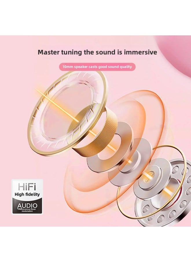 Cartoon Mobile Phone Wire-controlled Headset Round Head 3.5 Interface Cute Cartoon Wired Headset Student Gift Belt Storage Bag-Color:Pink-King Cat (with The Same Storage Bag)  - Image 2