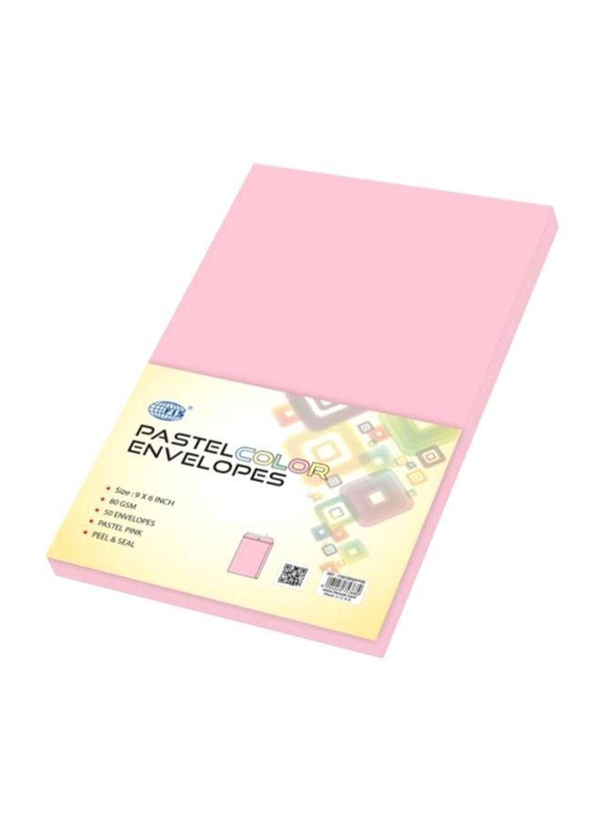 FIS Color Envelopes, Peel & Seal, Pastel Pink, 9 x 6 inch, 80 GSM, 50 Pack - Image 1