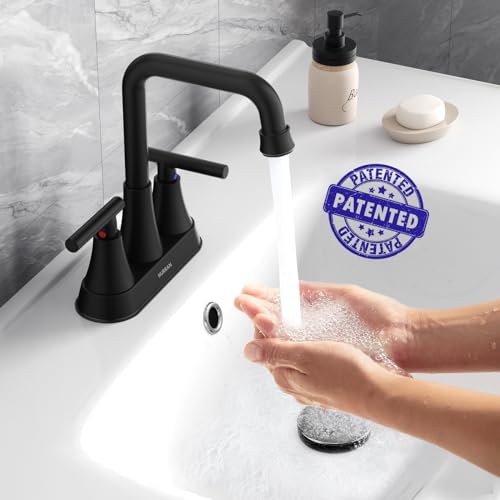 Hurran Matte Black Bathroom Sink Faucet, Hurran 4 inch Bathroom Faucets for Sink 3 Hole with Pop-up Drain and Supply Lines, Stainless Steel 2-Handle Centerset Faucet for Vanity RV Restroom - Image 3