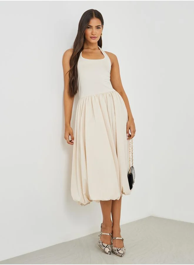 ستايلي Styli Solid Sleeveless A-Line Midi Dress