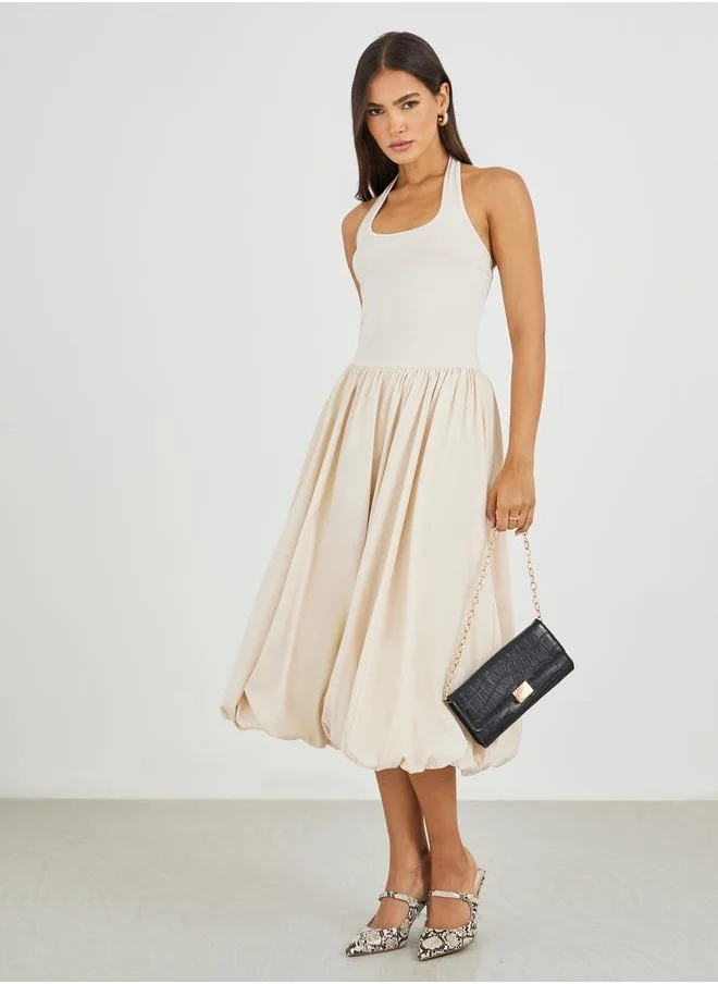 ستايلي Styli Solid Sleeveless A-Line Midi Dress