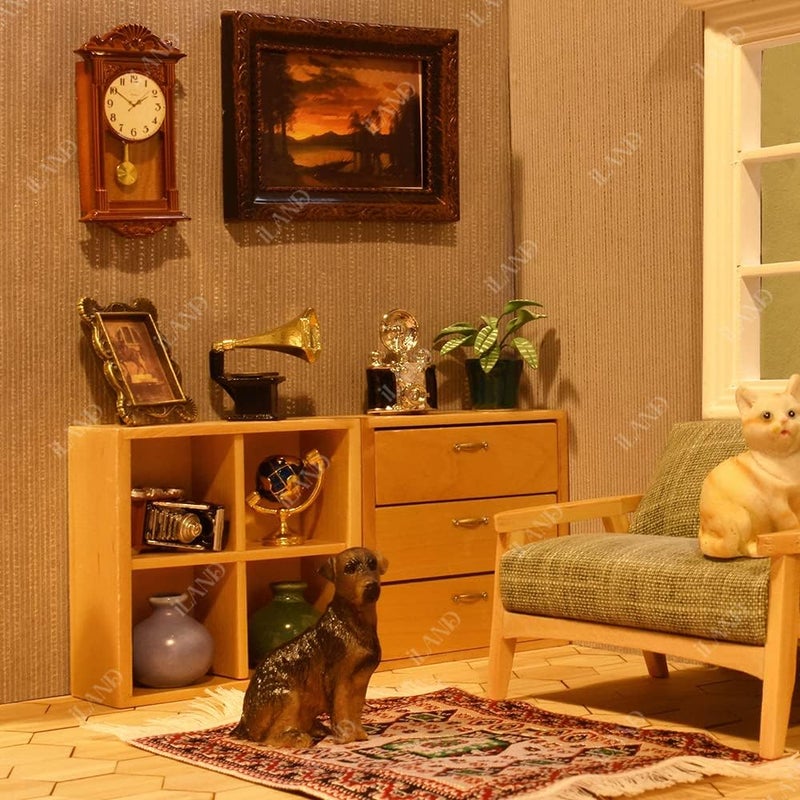 iLAND Miniature Dollhouse Accessories on 1:12 Scale, Grandfather Wall Clock and Record Player, elf Accessories - Image 4