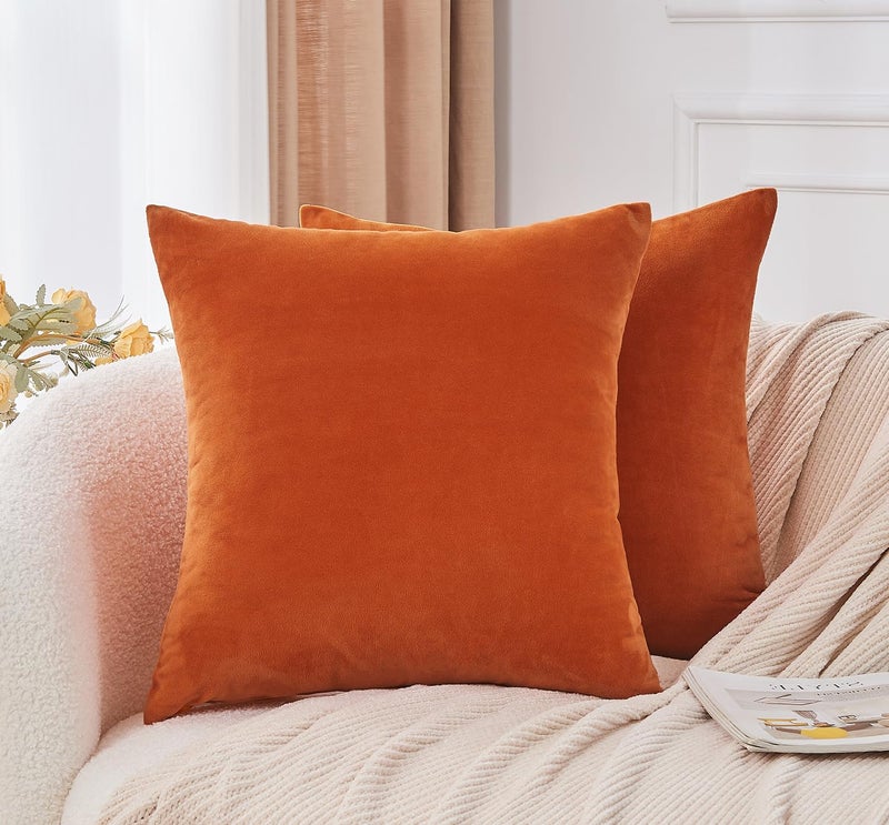 GriNeed Throw Pillow Covers Burnt Orange Set of 2 18x18 Inch Fall Pillow Covers, Soft Velvet Farmhouse Neutral Decorative Pillowcases for Couch Sofa Bed, Home Boho Decor, Modern Cushion Covers - Image 2