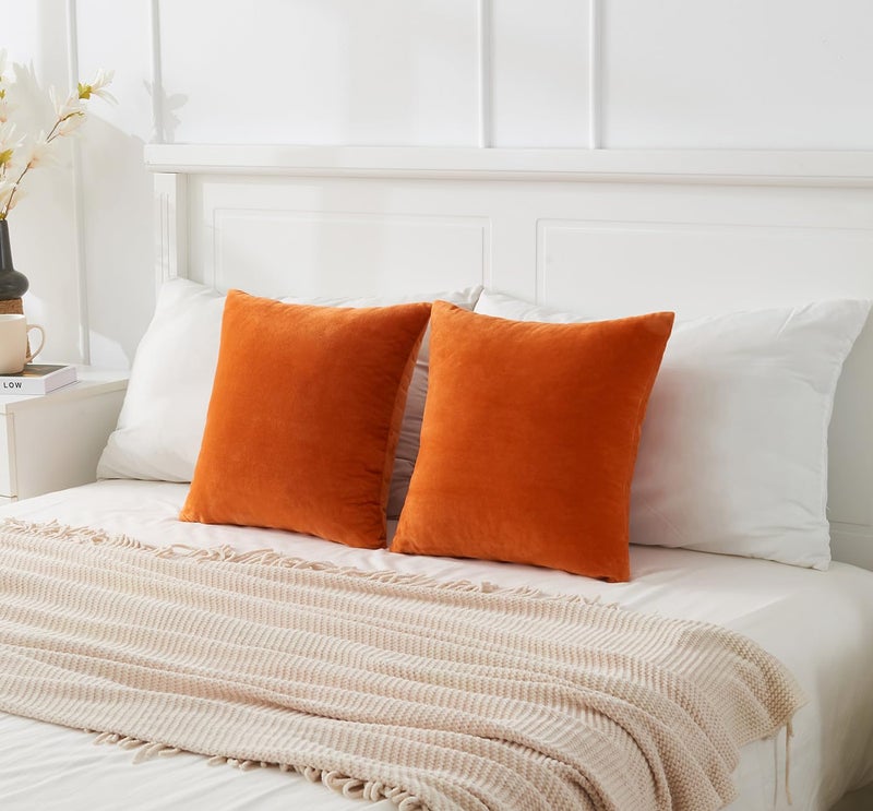 GriNeed Throw Pillow Covers Burnt Orange Set of 2 18x18 Inch Fall Pillow Covers, Soft Velvet Farmhouse Neutral Decorative Pillowcases for Couch Sofa Bed, Home Boho Decor, Modern Cushion Covers - Image 3