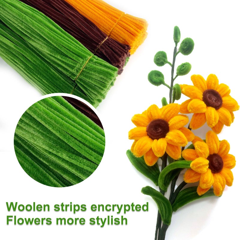 QABCYTA Pipe Cleaners,DIY Flower Bouquet Kit700pcs (Orange,Green,Brown) Sunflower Chenille Stems Kit, Flower Making Craft Materials(32Flowers),Art and Craft Supplies - Image 3