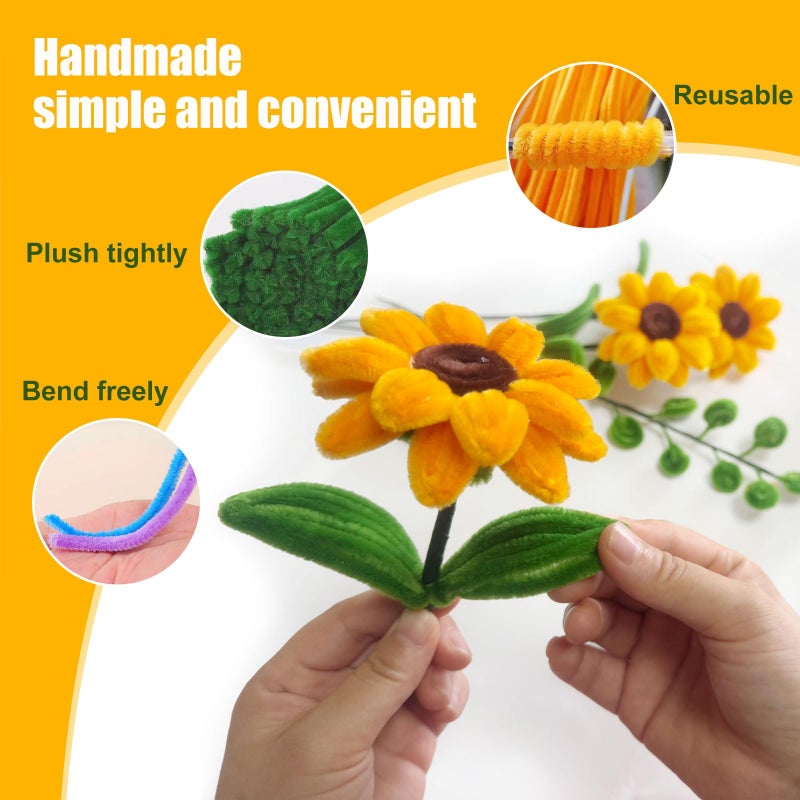 QABCYTA Pipe Cleaners,DIY Flower Bouquet Kit700pcs (Orange,Green,Brown) Sunflower Chenille Stems Kit, Flower Making Craft Materials(32Flowers),Art and Craft Supplies - Image 4