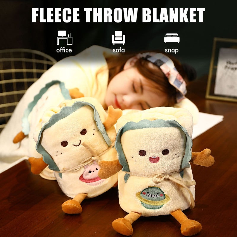 Warm Blanket 35.4"X45.3" Soft Polyester Furry Finish - Cute Embroidered Rabbit Shape Roll Blanket for Office Sofa Bed Car Rest Work - Image 2