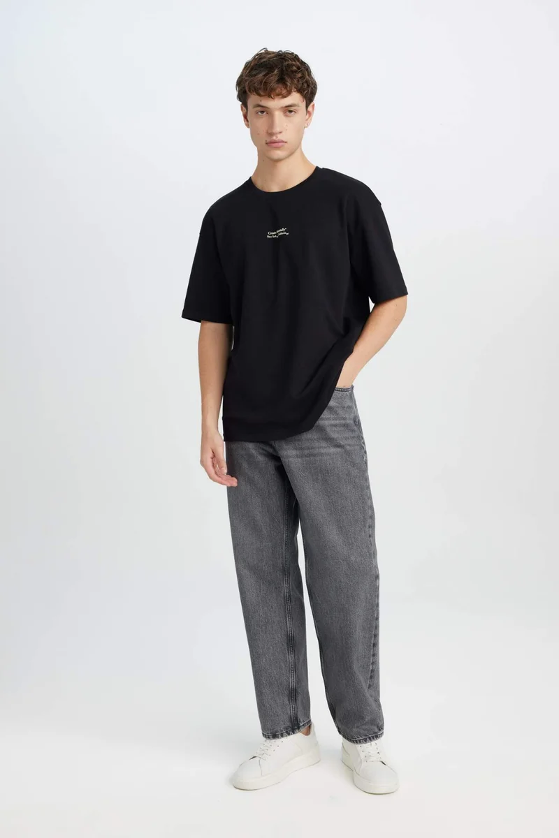Defacto Boxy Fit Crew Neck Printed Short Sleeve T-Shirt