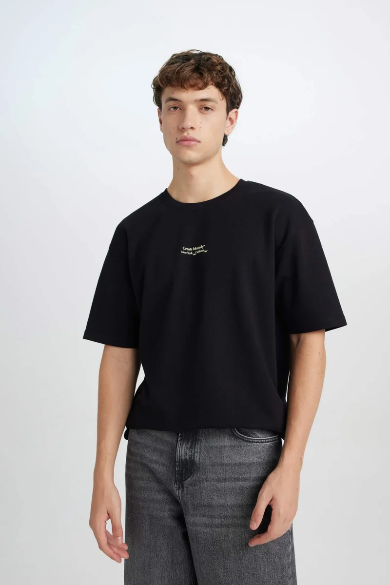 Defacto Boxy Fit Crew Neck Printed Short Sleeve T-Shirt