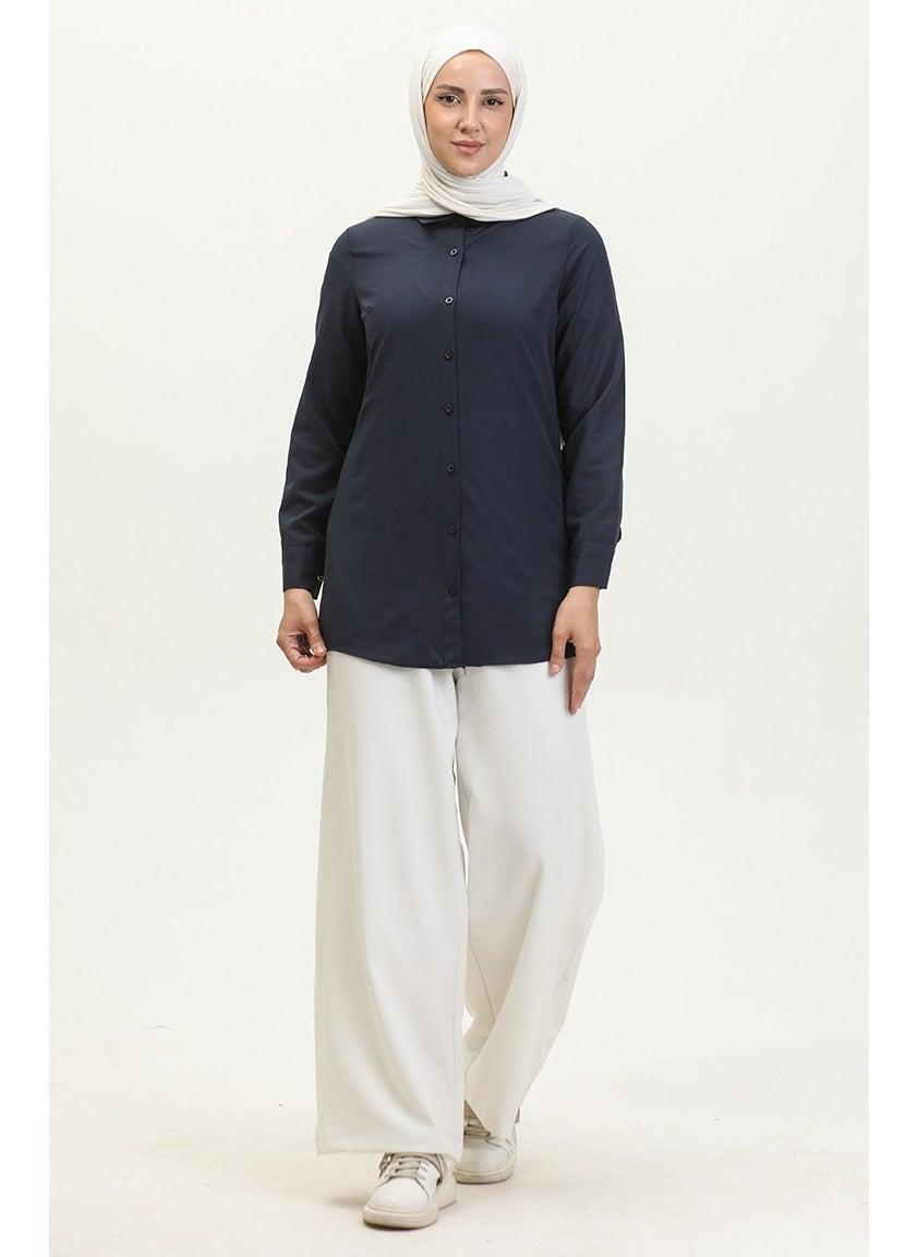 Sefa Merve Buttoned Tunic 6111-01 Navy Blue  - Image 1