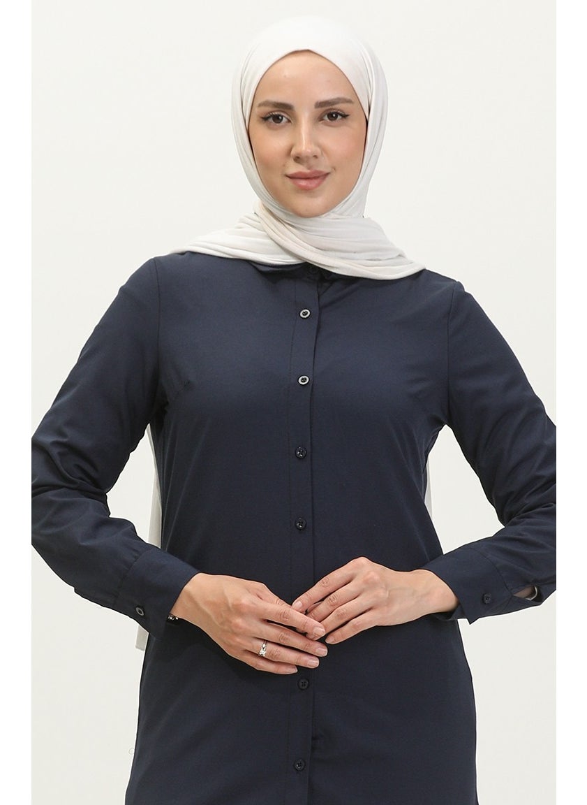 Sefa Merve Buttoned Tunic 6111-01 Navy Blue  - Image 2