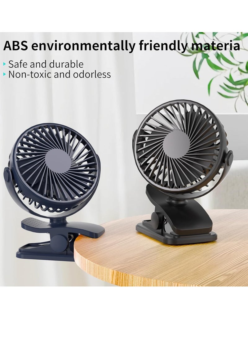 Portable Clip on Fan, 360° Rotate Battery Operated Stroller Fan, 3 Speed Quiet Mini Personal Desk Fan, USB Rechargeable Clooing Fan,Black