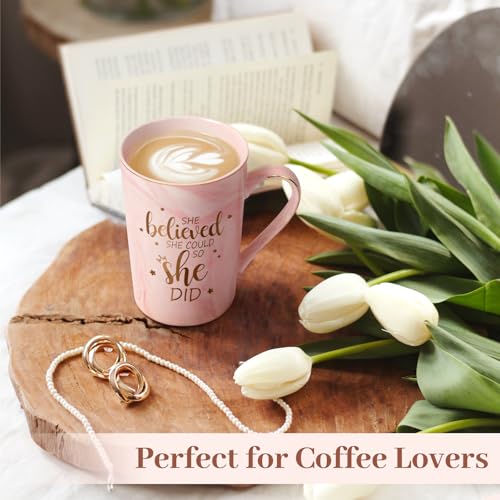 Maustic Graduation Gifts, Congratulations Gifts for Women, She believed She Could So She Did Mug, Inspirational Gift for Her Women, Gift for Mothers Day, Birthday, Christmas 14 Oz Pink - Image 4