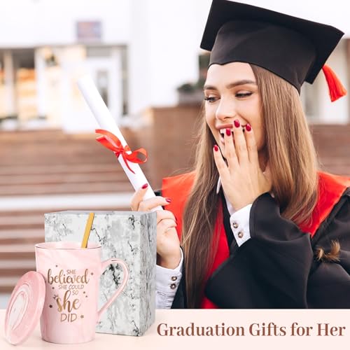 Maustic Graduation Gifts, Congratulations Gifts for Women, She believed She Could So She Did Mug, Inspirational Gift for Her Women, Gift for Mothers Day, Birthday, Christmas 14 Oz Pink - Image 2
