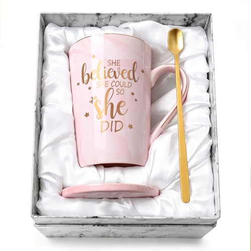 Maustic Graduation Gifts, Congratulations Gifts for Women, She believed She Could So She Did Mug, Inspirational Gift for Her Women, Gift for Mothers Day, Birthday, Christmas 14 Oz Pink - Image 1