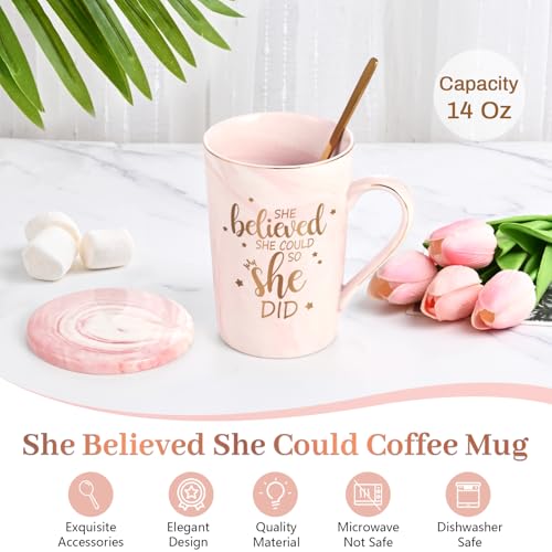 Maustic Graduation Gifts, Congratulations Gifts for Women, She believed She Could So She Did Mug, Inspirational Gift for Her Women, Gift for Mothers Day, Birthday, Christmas 14 Oz Pink - Image 5