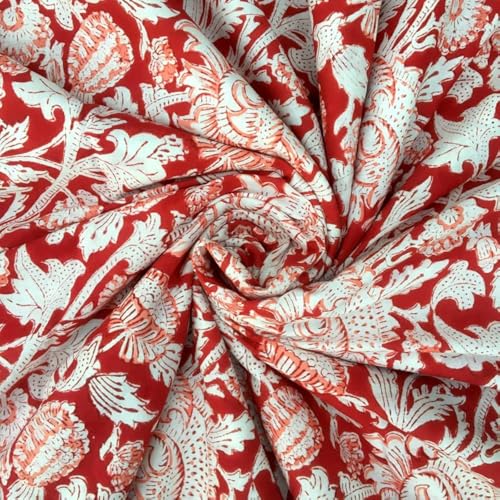 Etailor E-Tailor® Indian Ethnic 100% Cotton Voile Running Hand Block Print Natural Fabric for Dressmaking, Sewing, Crafting, Upholestry Fabric by The Yard-1 Yard-Floral-Grey (Pattern-12, 1 Yards) - Image 1