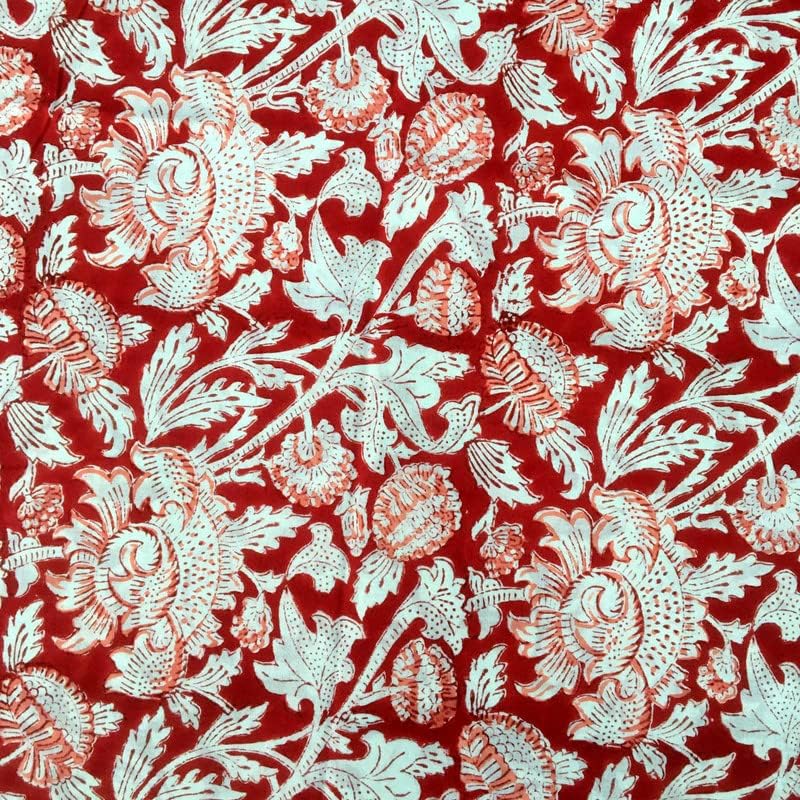 Etailor E-Tailor® Indian Ethnic 100% Cotton Voile Running Hand Block Print Natural Fabric for Dressmaking, Sewing, Crafting, Upholestry Fabric by The Yard-1 Yard-Floral-Grey (Pattern-12, 1 Yards) - Image 3