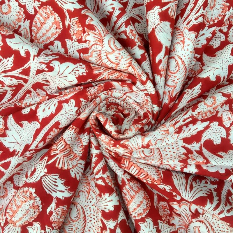Etailor E-Tailor® Indian Ethnic 100% Cotton Voile Running Hand Block Print Natural Fabric for Dressmaking, Sewing, Crafting, Upholestry Fabric by The Yard-1 Yard-Floral-Grey (Pattern-12, 1 Yards) - Image 2