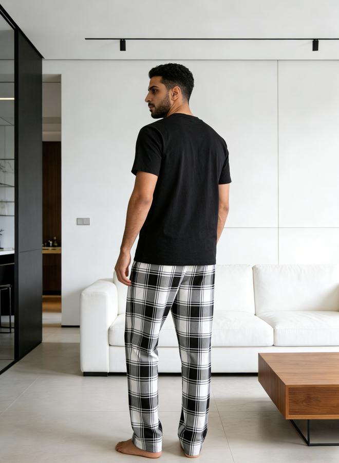 تايك تو مجموعة من بنطال كاروهات وتيشيرت بياقة دائرية سادة للرجال - Image 3