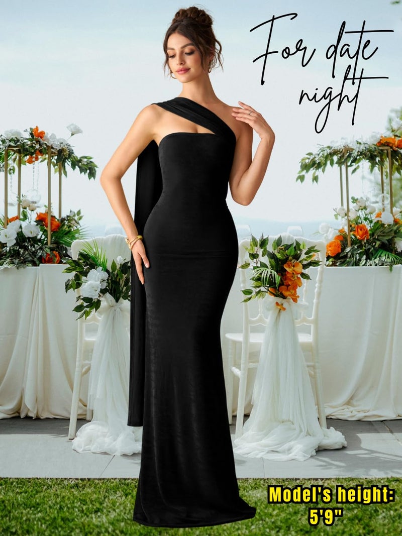 ShawGobow Strapless Dress with Scarf,Long Formal Dresses for Women,Elegant Cocktail Wedding Guest Outfits Black X-Small - Image 2