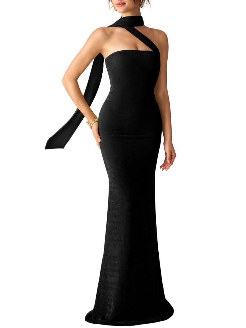ShawGobow Strapless Dress with Scarf,Long Formal Dresses for Women,Elegant Cocktail Wedding Guest Outfits Black X-Small - Image 1