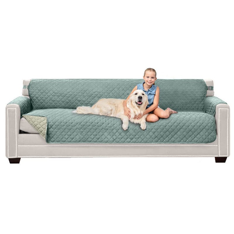 Sofa Shield Sofa Shield Couch Slip Cover with Patented Strap Cushion Protector Reversible Stain and Dog Tear Resistant Slipcover Quilted Microfiber 88in Seat Washable Covers for Dogs Pets Kids Seafoam Cream