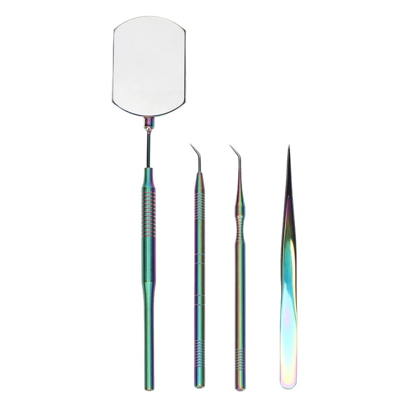 Eyelash Art Tool Kit, Eyelash Extension Tweezers Set, Stainless Steel Rotatable Inspection Mirror Extension Tweezers Pickup Sticks for Lash Extension (Colorful) - Image 1