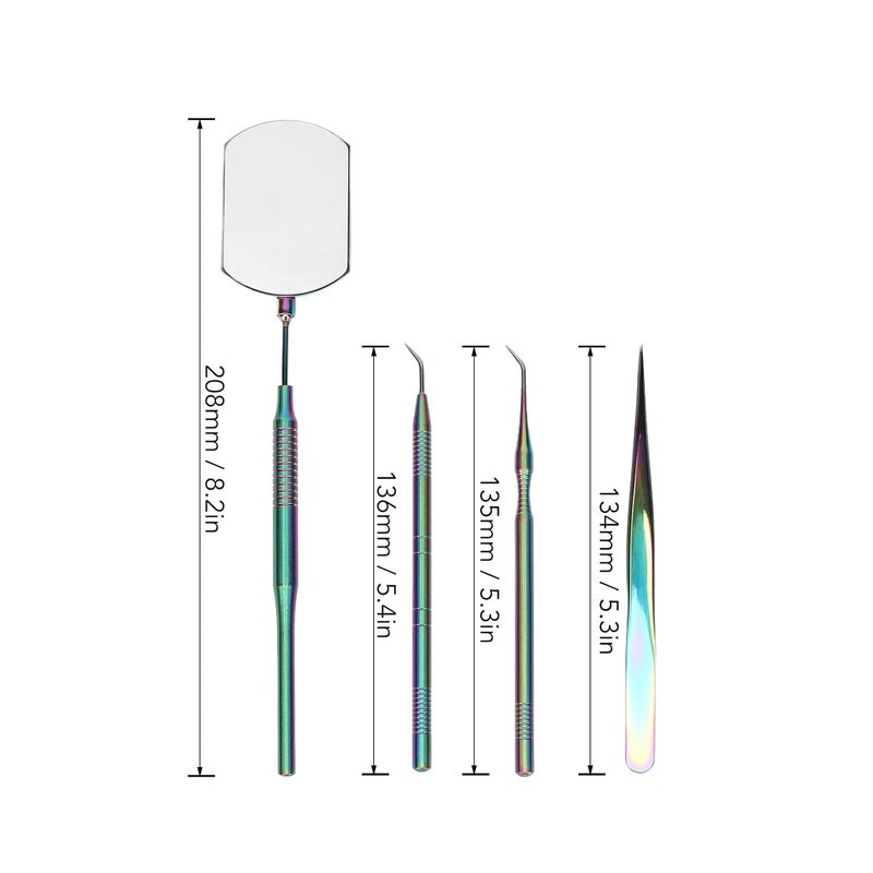 Eyelash Art Tool Kit, Eyelash Extension Tweezers Set, Stainless Steel Rotatable Inspection Mirror Extension Tweezers Pickup Sticks for Lash Extension (Colorful) - Image 4