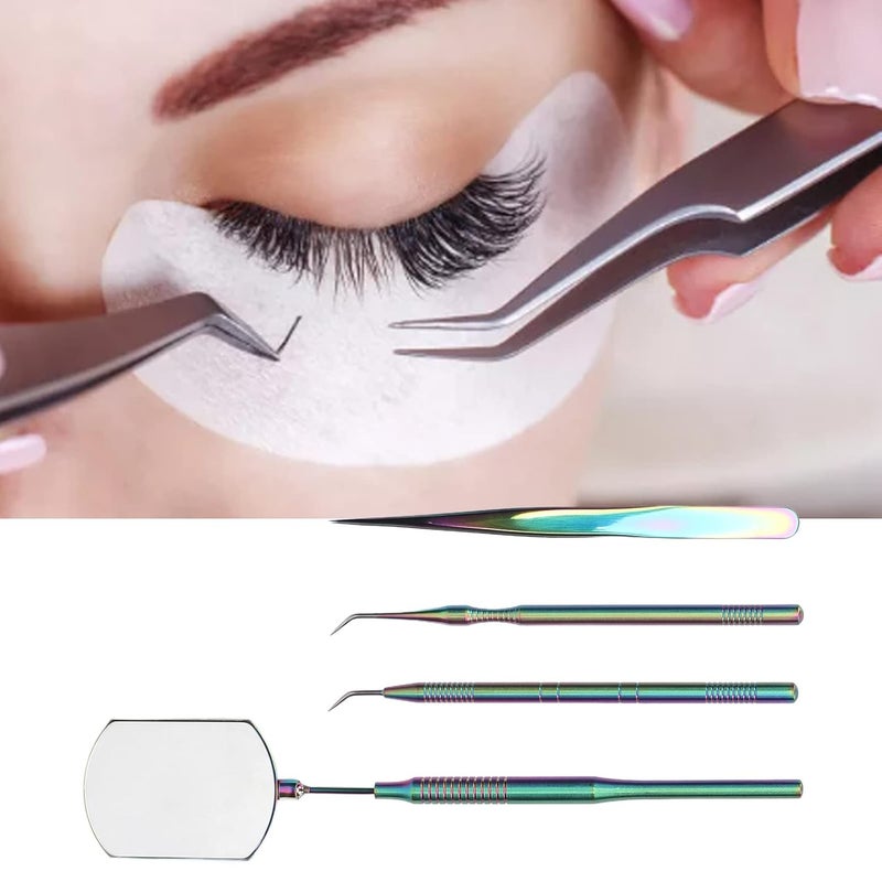 Eyelash Art Tool Kit, Eyelash Extension Tweezers Set, Stainless Steel Rotatable Inspection Mirror Extension Tweezers Pickup Sticks for Lash Extension (Colorful) - Image 5
