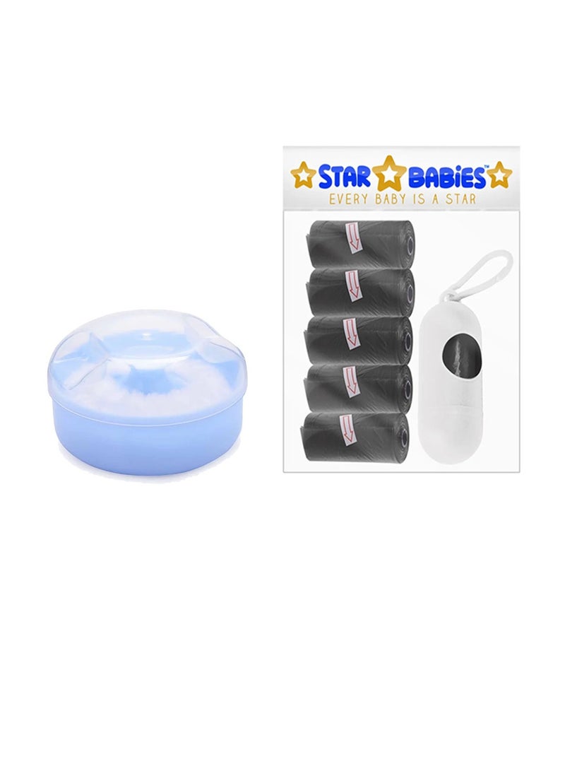 STAR BABiES Star Babies - Combo Pack of 2- Powder Puff  with Disposable Scented Bag (5 Pcs w/Dispenser) - Blue/Black  - Image 1
