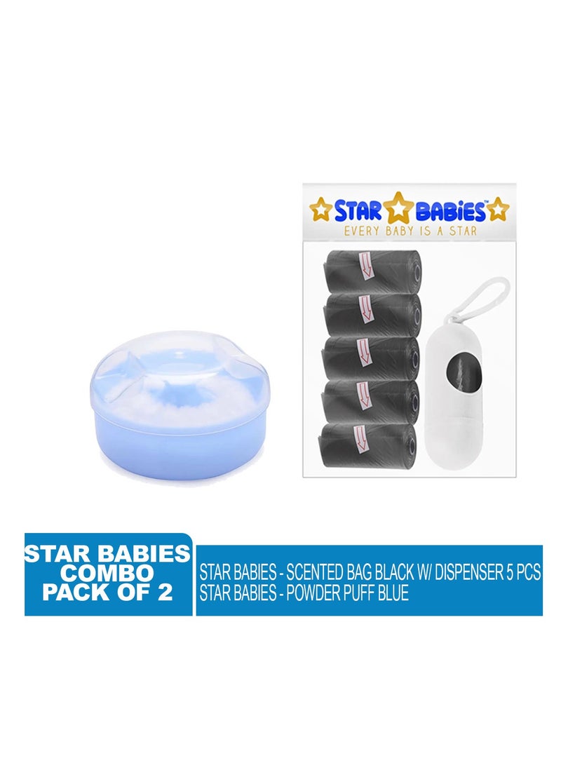 STAR BABiES Star Babies - Combo Pack of 2- Powder Puff  with Disposable Scented Bag (5 Pcs w/Dispenser) - Blue/Black  - Image 2