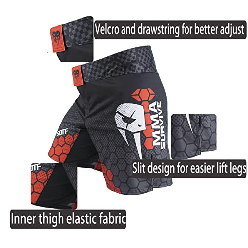 SOTF Boxing Shorts for Men Training Fight Shorts Men MMA BJJ Shorts No Gi with Pocket Black Red M Waist 33-34.6 inch - Image 3