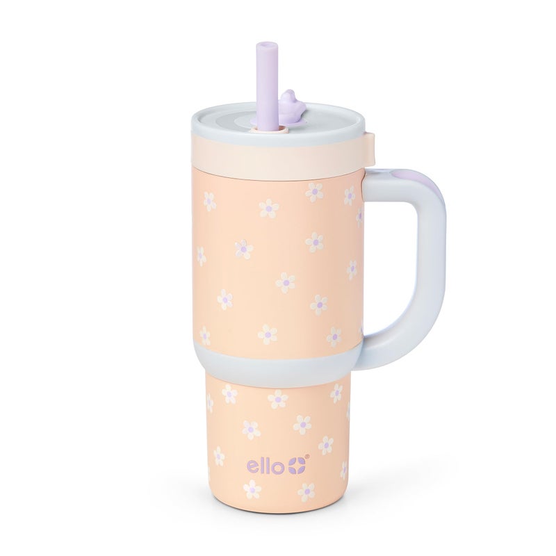 Ello Oasis 14oz Stainless Steel Tumbler - Orange Daisies - Image 1